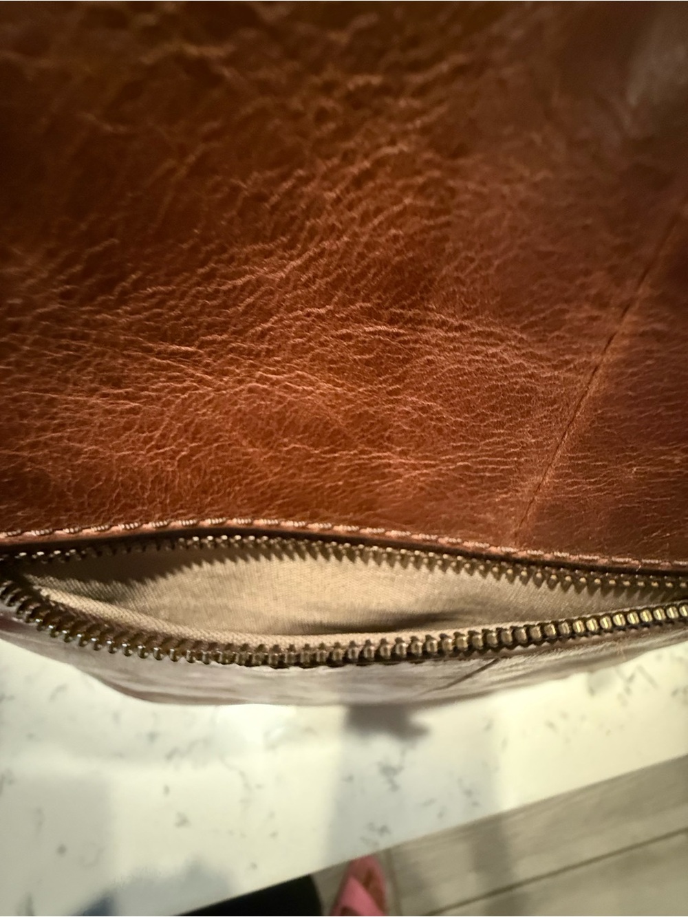 Frye Woven Leather Shoulder Tote in Cognac Brown with Tassel - Picture 10 of 14